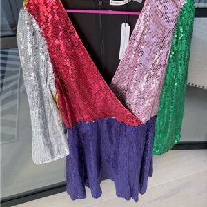 Alice + Olivia Colorful Sequin V-Neck Dress